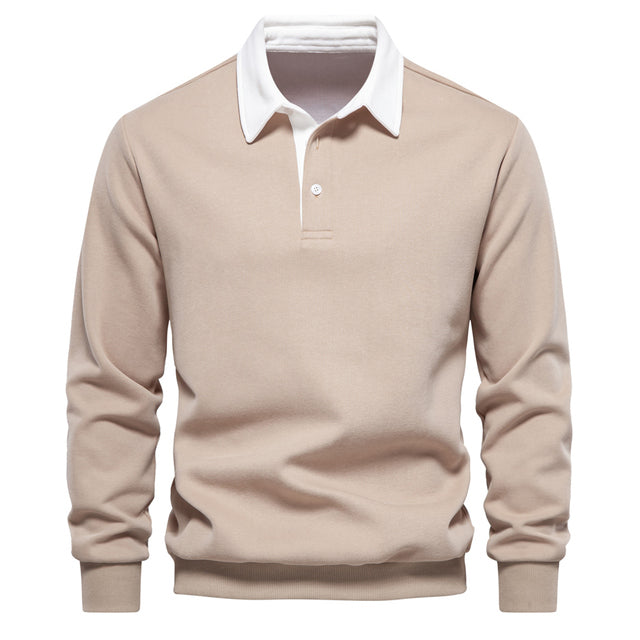 Elegant Heren Polo Shirt met Lange Mouwen en Klassieke Kraag