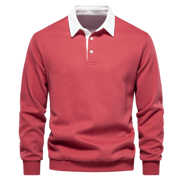 Elegant Heren Polo Shirt met Lange Mouwen en Klassieke Kraag