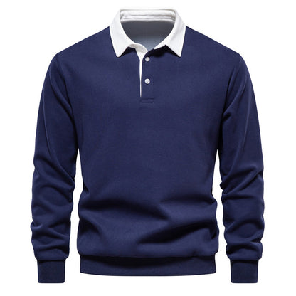 Elegant Heren Polo Shirt met Lange Mouwen en Klassieke Kraag
