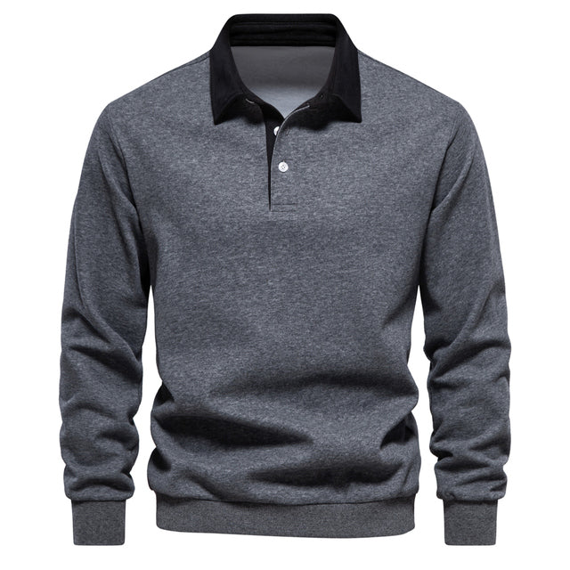 Elegant Heren Polo Shirt met Lange Mouwen en Klassieke Kraag