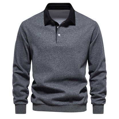 Elegant Heren Polo Shirt met Lange Mouwen en Klassieke Kraag