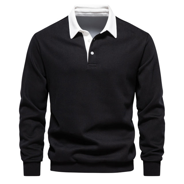 Elegant Heren Polo Shirt met Lange Mouwen en Klassieke Kraag