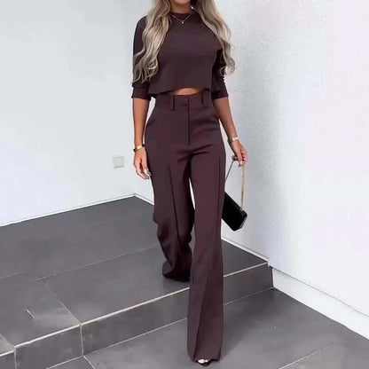 Dames Tweedelige Set – Top met Broek in Elegante Stijl