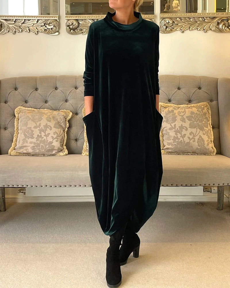 Samt Damenkleid mit langen Ärmeln – Elegant, bequem & herbstbereit