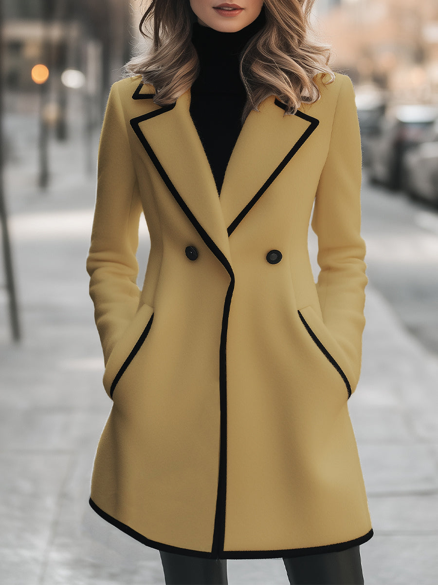 Weiße Damenjacke mit schwarzen Paspeln – Doppelreihig & Elegant