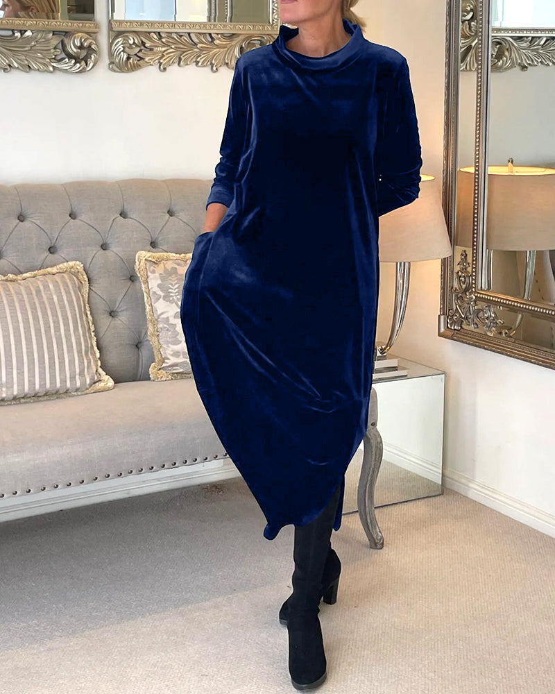 Samt Damenkleid mit langen Ärmeln – Elegant, bequem & herbstbereit