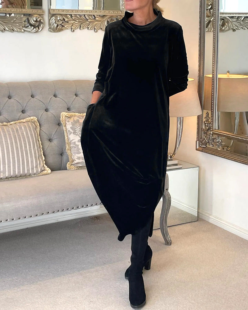 Samt Damenkleid mit langen Ärmeln – Elegant, bequem & herbstbereit