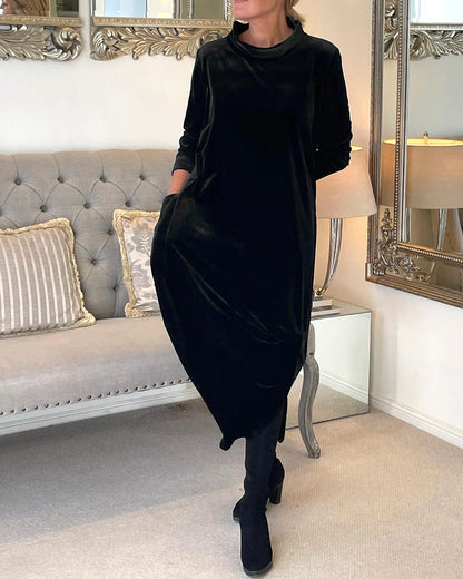 Samt Damenkleid mit langen Ärmeln – Elegant, bequem & herbstbereit