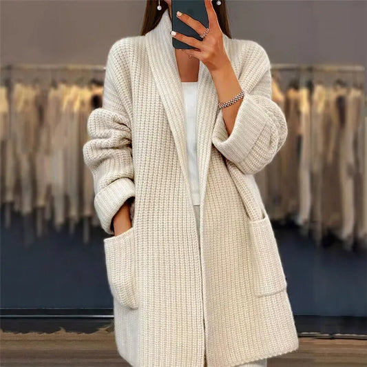 Elegante Geribde Gebreide Cardigan met Open Voorzijde – Comfort en Stijl in Één