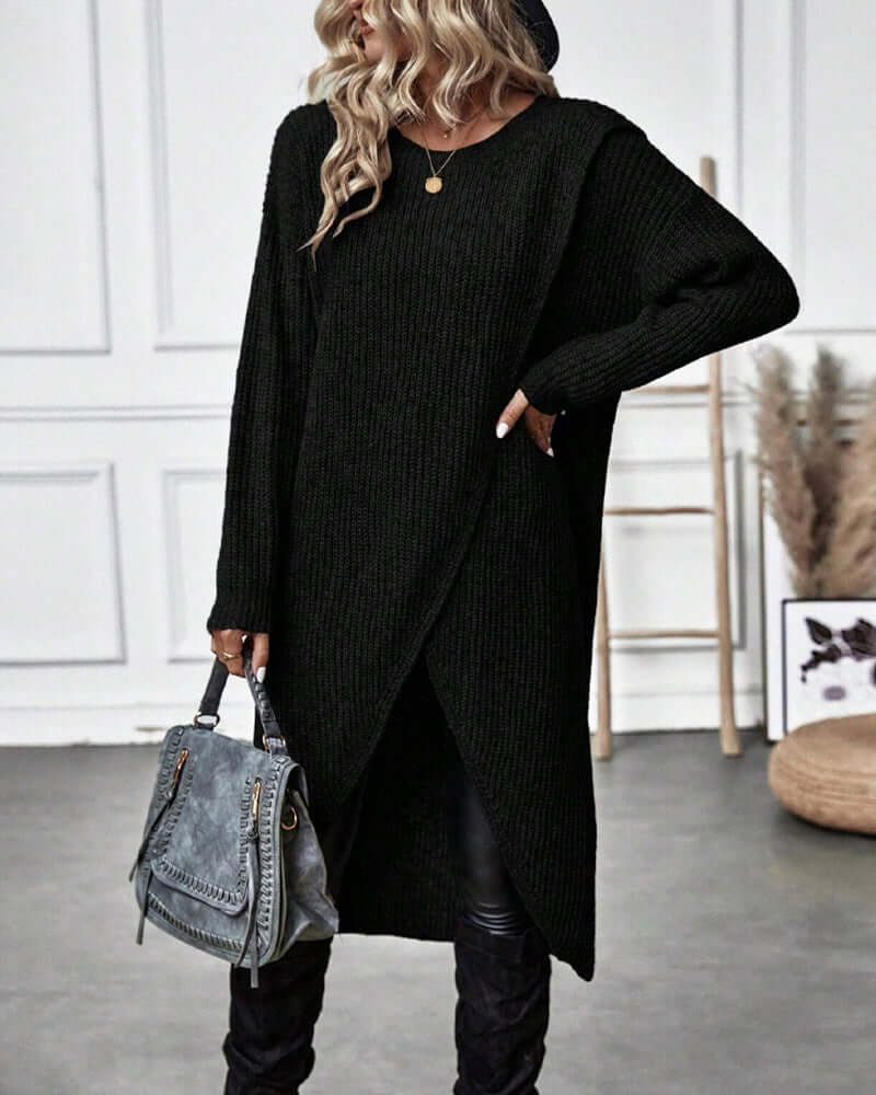 Dames Gebreide Trui Jurk met Patchwork en Lange Mouwen