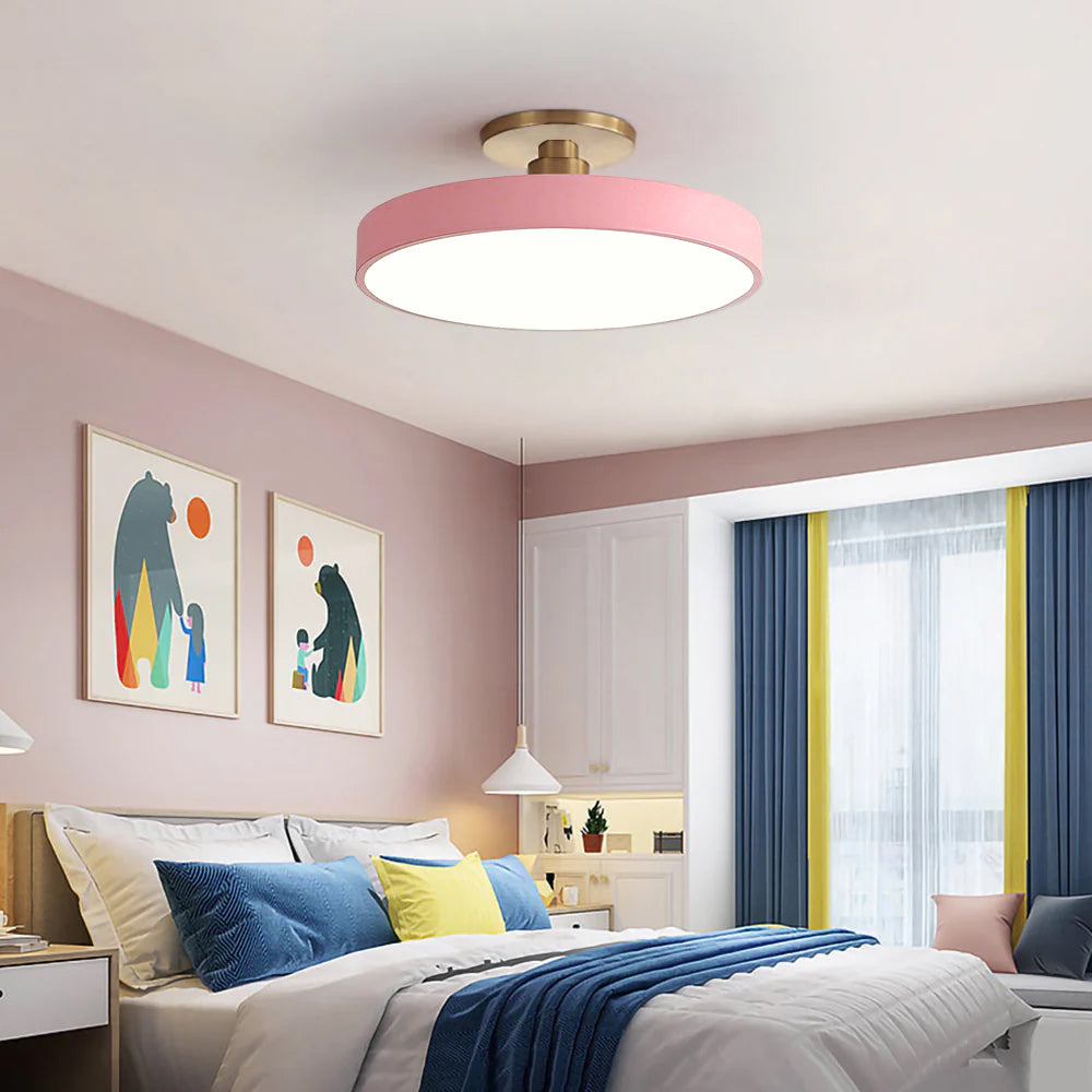 Moderne runde LED-Deckenleuchte – Schlanke halb eingebaute Lampe mit energiesparender Beleuchtung