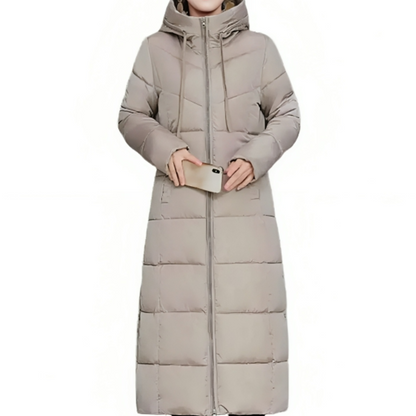 Lange Gewatteerde Winterjas met Capuchon voor Dames – Warm & Stijlvol