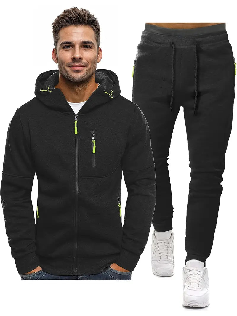 Heren Trainingspak 2-Delig – Sportieve Pullover met Lange Mouwen en Joggingbroek