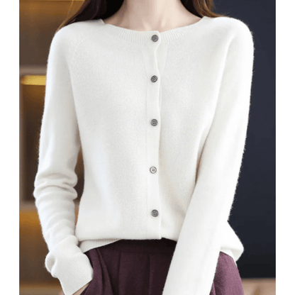 Damen Feinstrickjacke mit Rundhalsausschnitt – Wolliger Look
