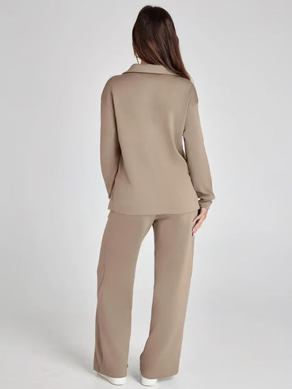 Damen Zweiteiliges Set mit V-Ausschnitt Sweatshirt und Weite Hose – Bequem & Stilvoll – Für Herbst/Winter
