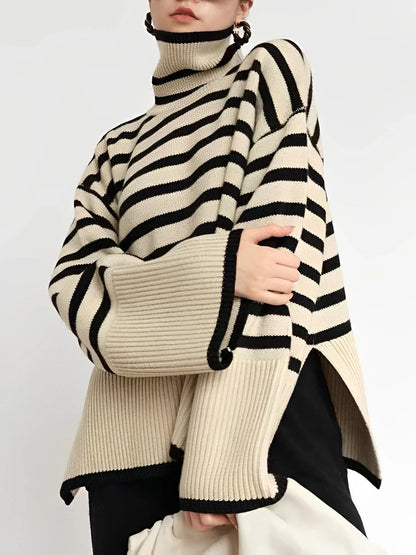 Übergroßer Baumwollrollkragenpullover für Damen – Bequem & Stilvoll