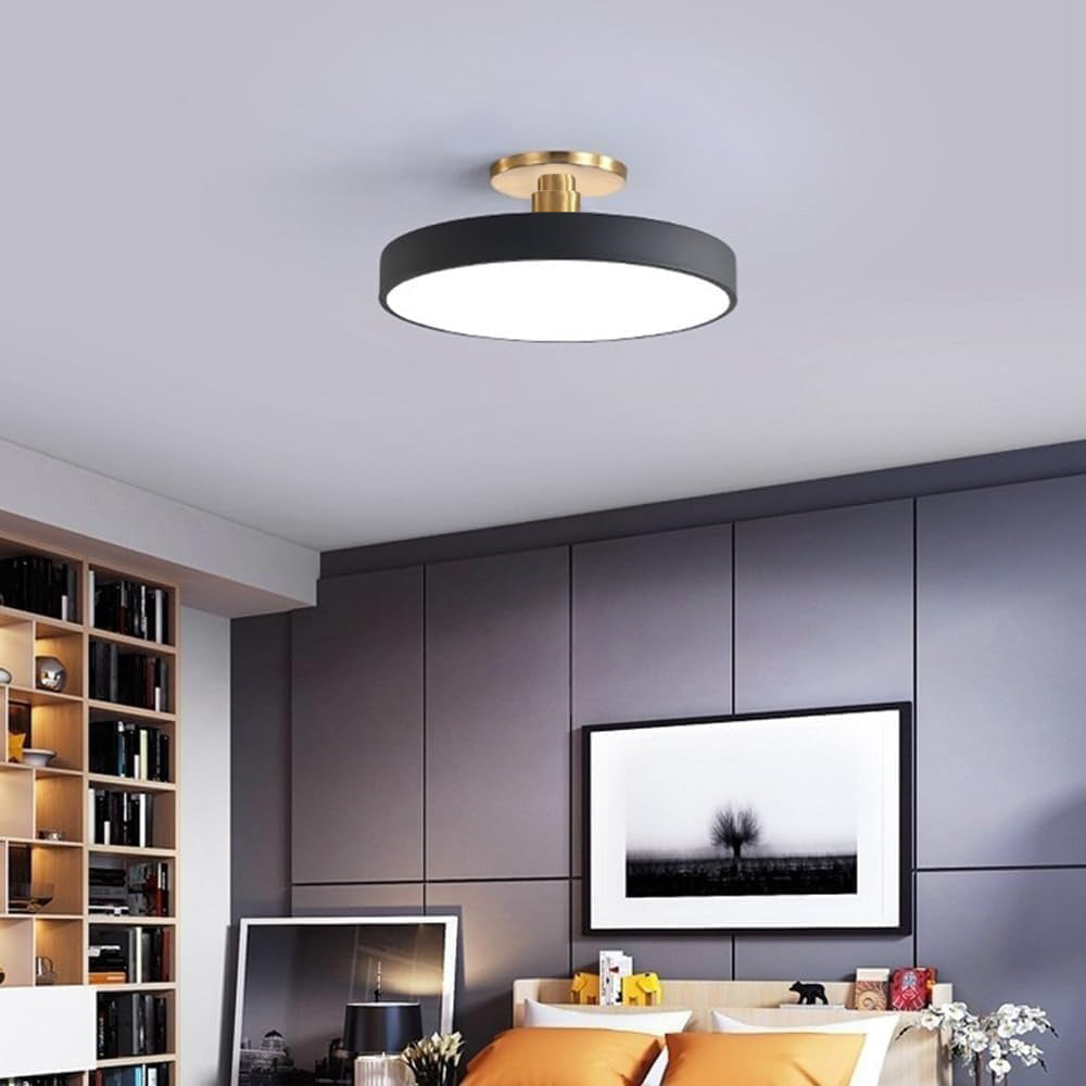 Moderne runde LED-Deckenleuchte – Schlanke halb eingebaute Lampe mit energiesparender Beleuchtung