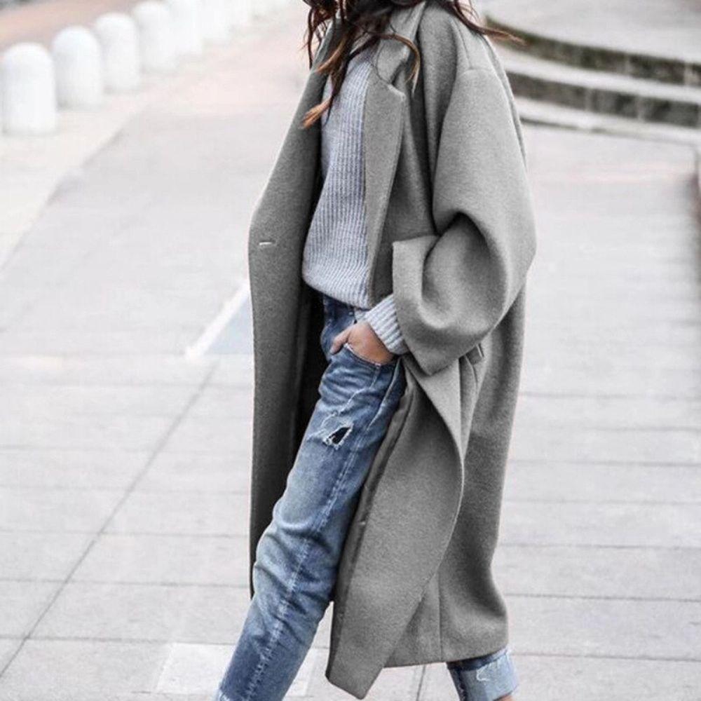 Oversized Lange Damesjas met Klassieke Reverskraag