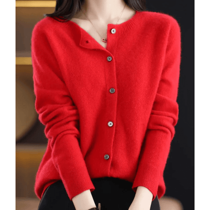 Damen Feinstrickjacke mit Rundhalsausschnitt – Wolliger Look