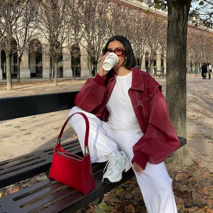 Dames Oversized Leren Jas Rood – Trendy & Stoer