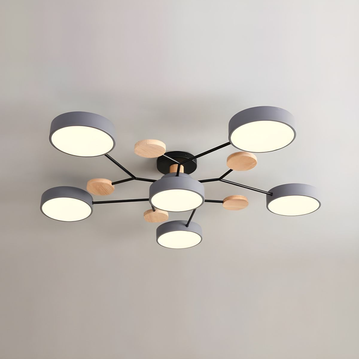 Contemporary Round Iron LED Semi-Flush Chandelier