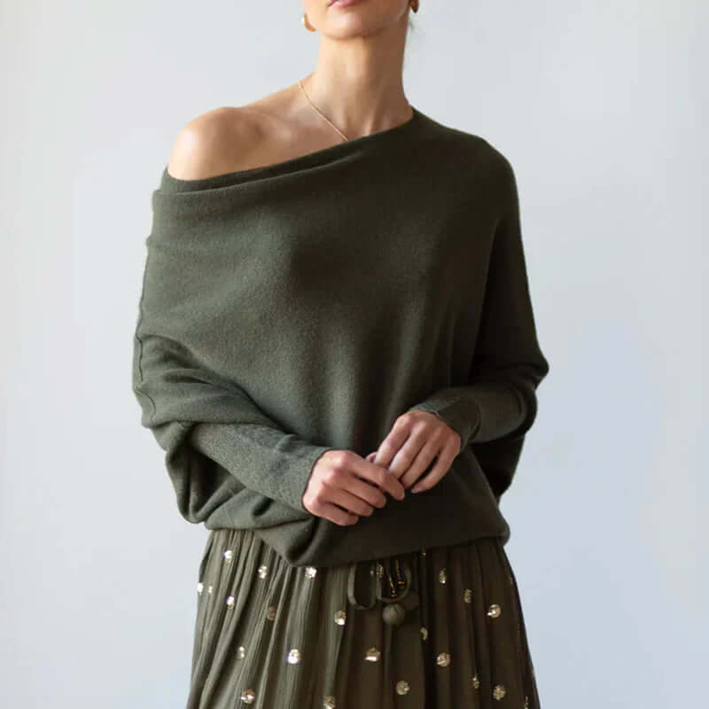 Asymmetrische Dames Trui met Col en Drapé Effect