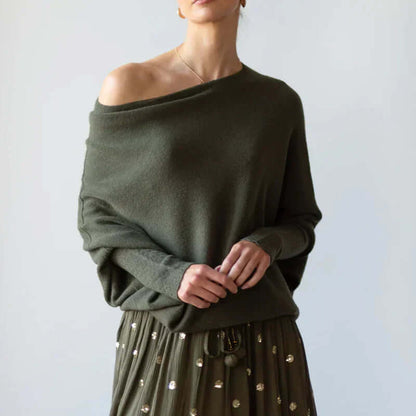 Asymmetrische Dames Trui met Col en Drapé Effect