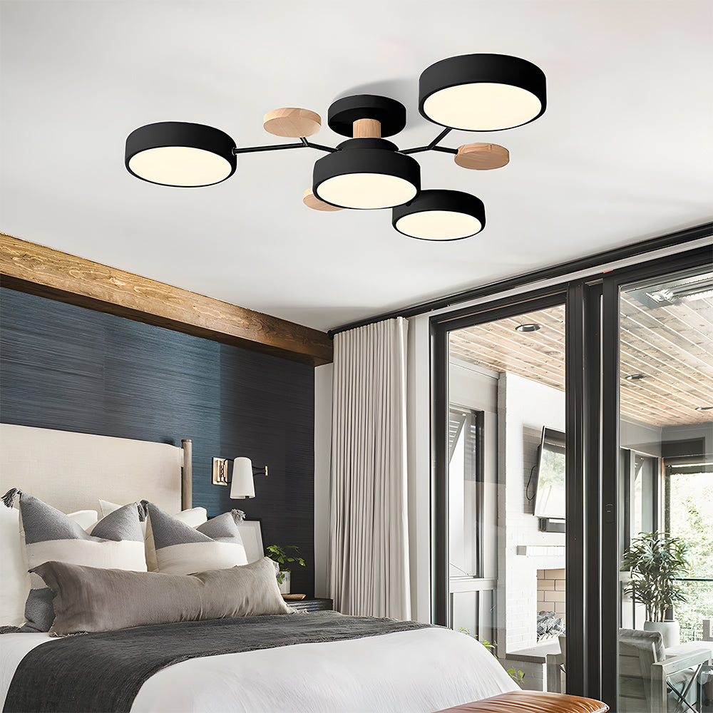 Contemporary Round Iron LED Semi-Flush Chandelier