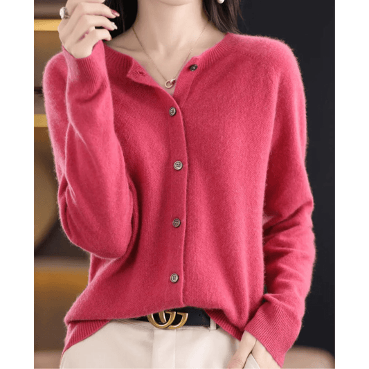 Damen Feinstrickjacke mit Rundhalsausschnitt – Wolliger Look
