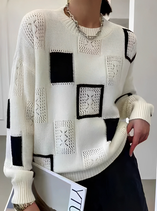 Eleganter Damenpullover mit Rundhalsausschnitt und Print – Leicht & bequem