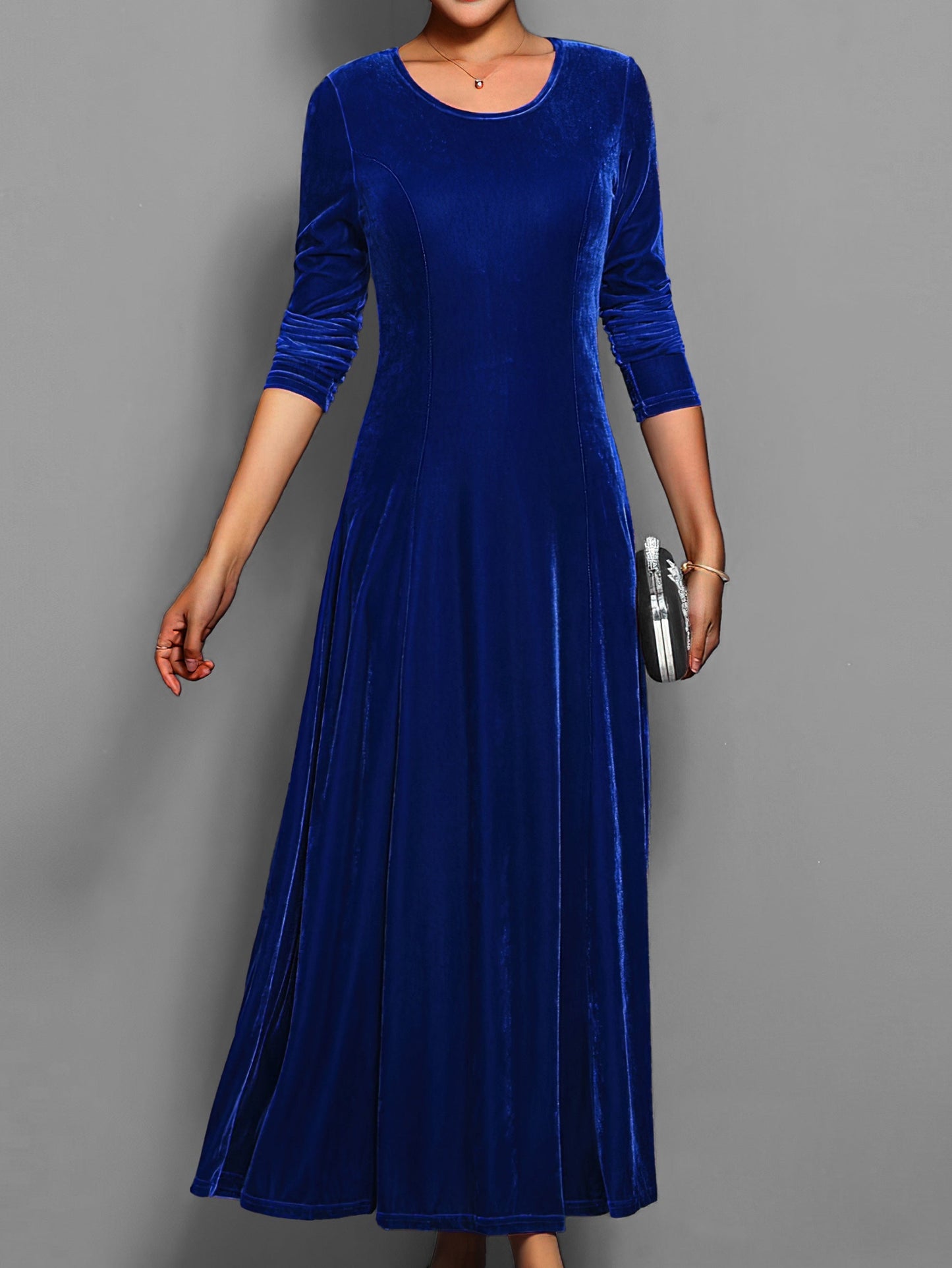 Damen Midi Kleid mit langen Ärmeln – Einfarbig, stilvoll & elegant – Ideal für den Herbst
