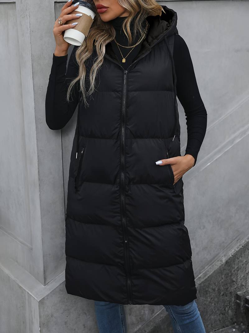 Dames Lange Bodywarmer met Capuchon en Rits
