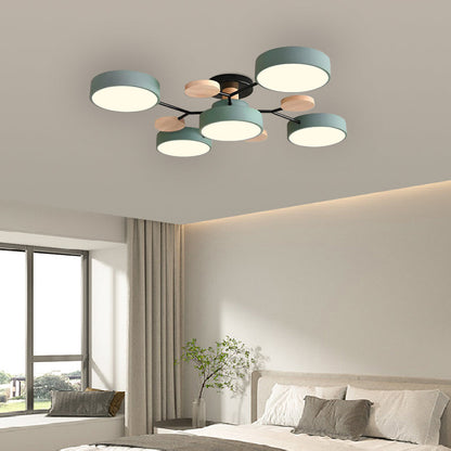 Contemporary Round Iron LED Semi-Flush Chandelier