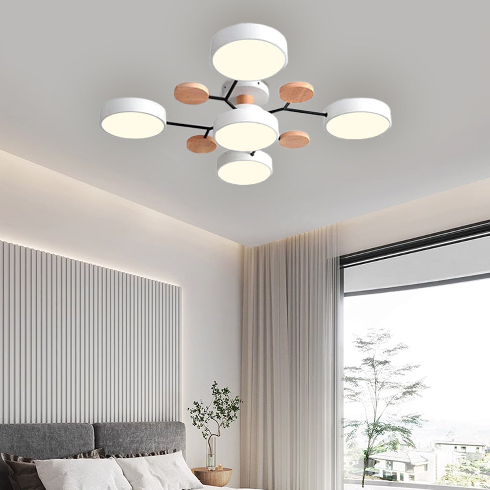 Contemporary Round Iron LED Semi-Flush Chandelier