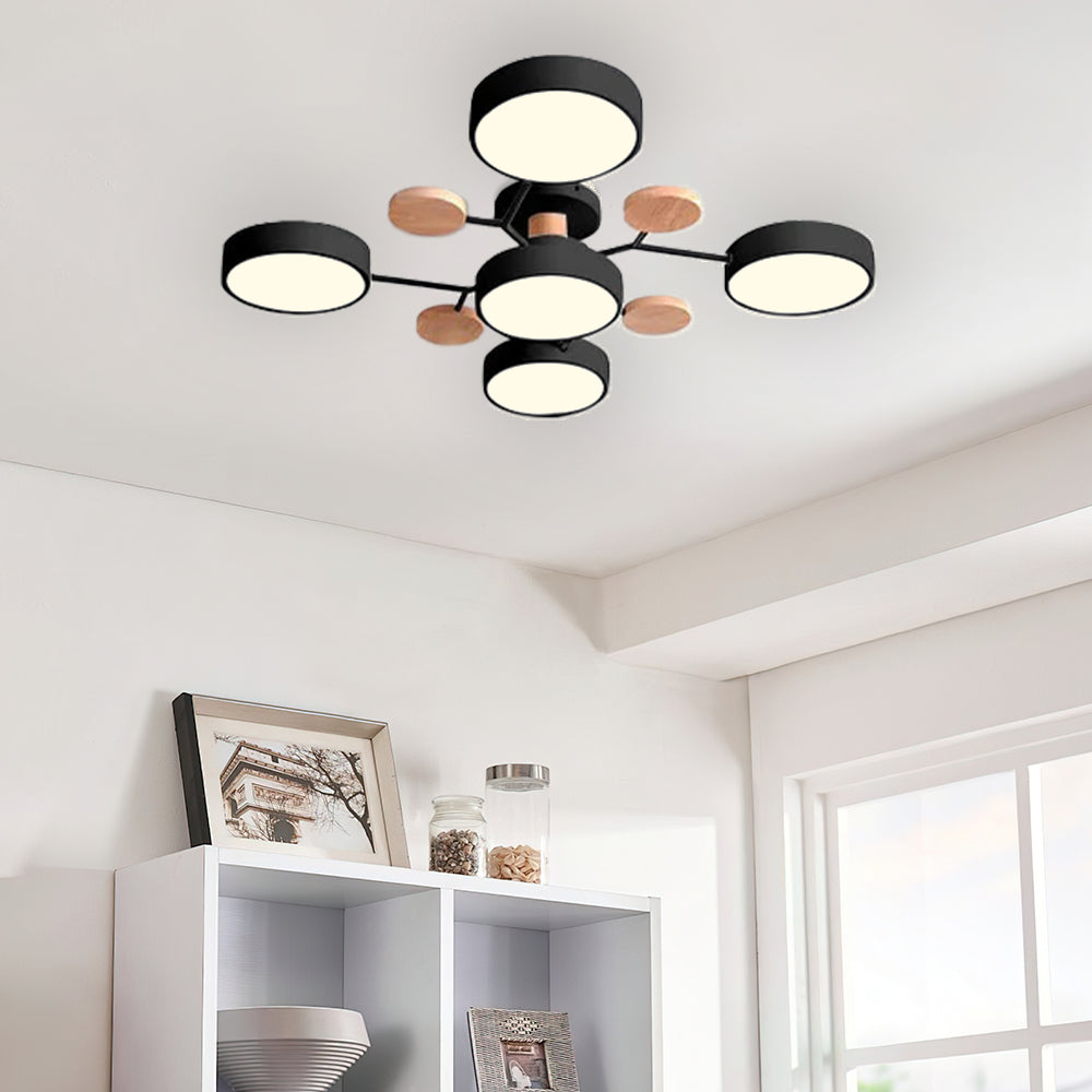 Contemporary Round Iron LED Semi-Flush Chandelier