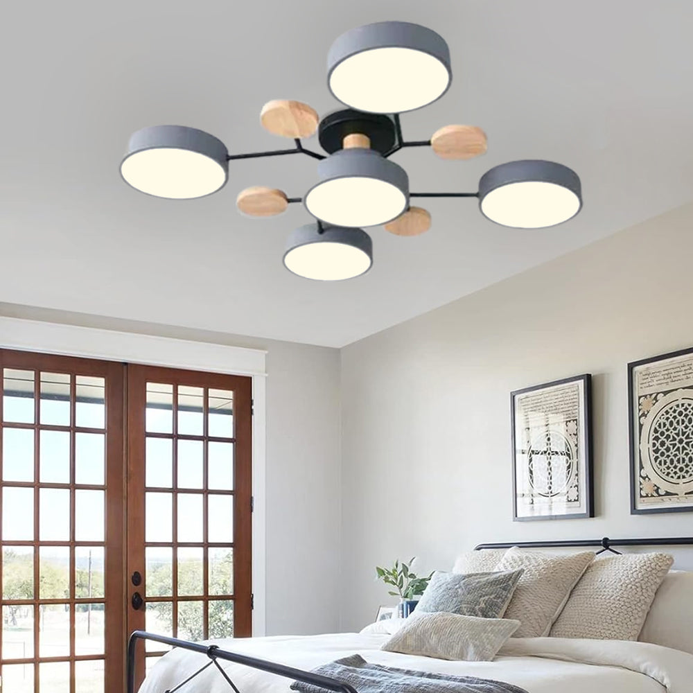 Contemporary Round Iron LED Semi-Flush Chandelier
