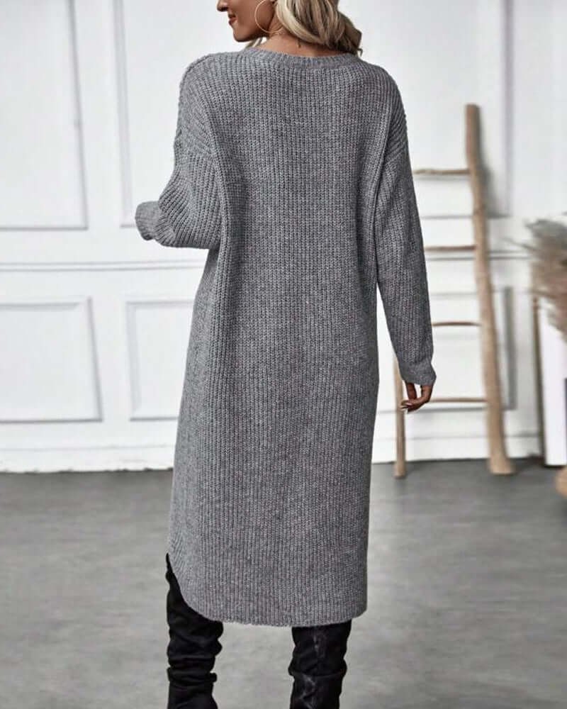 Dames Gebreide Trui Jurk met Patchwork en Lange Mouwen