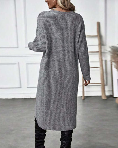 Dames Gebreide Trui Jurk met Patchwork en Lange Mouwen