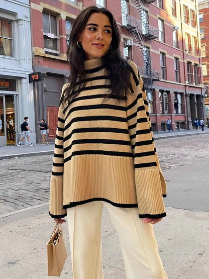 Übergroßer Baumwollrollkragenpullover für Damen – Bequem & Stilvoll