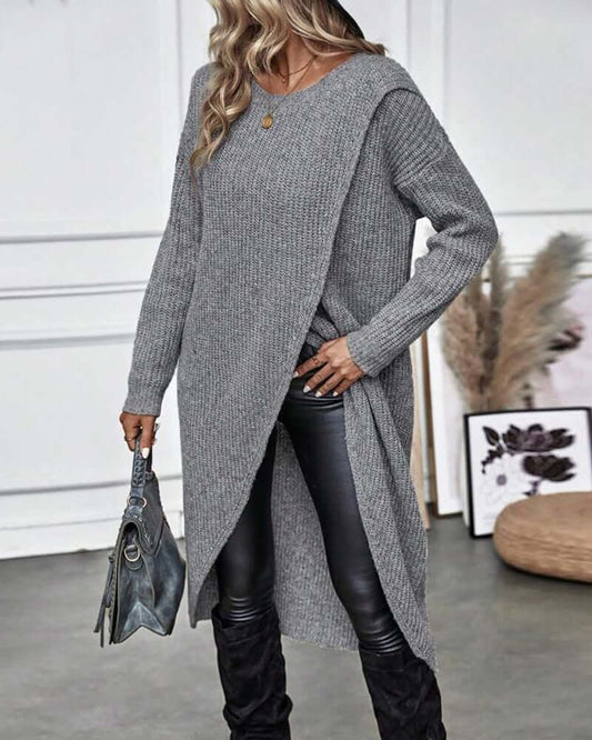 Dames Gebreide Trui Jurk met Patchwork en Lange Mouwen