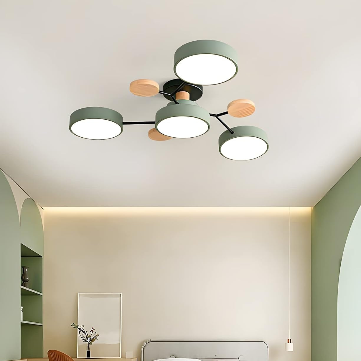 Contemporary Round Iron LED Semi-Flush Chandelier