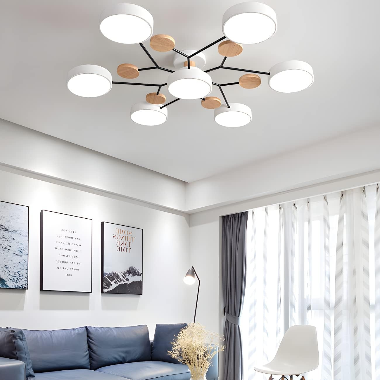 Contemporary Round Iron LED Semi-Flush Chandelier