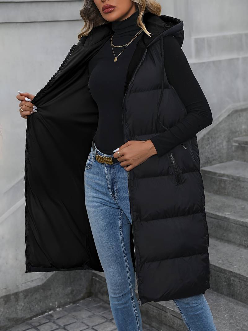 Dames Lange Bodywarmer met Capuchon en Rits