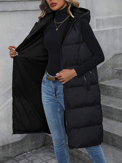 Dames Lange Bodywarmer met Capuchon en Rits