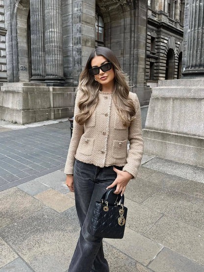 Dames Tweed Blazer Tweedelig – Met Knopen en Zakdetails