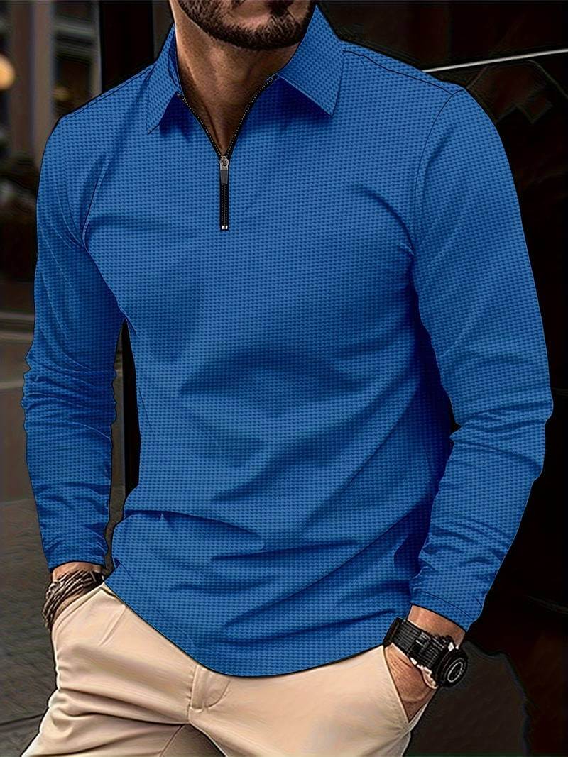 Heren Wafelshirt met Lange Mouwen en V-hals – Casual en Comfortabel