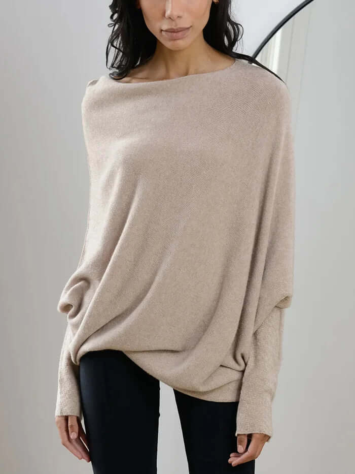 Asymmetrische Dames Trui met Col en Drapé Effect