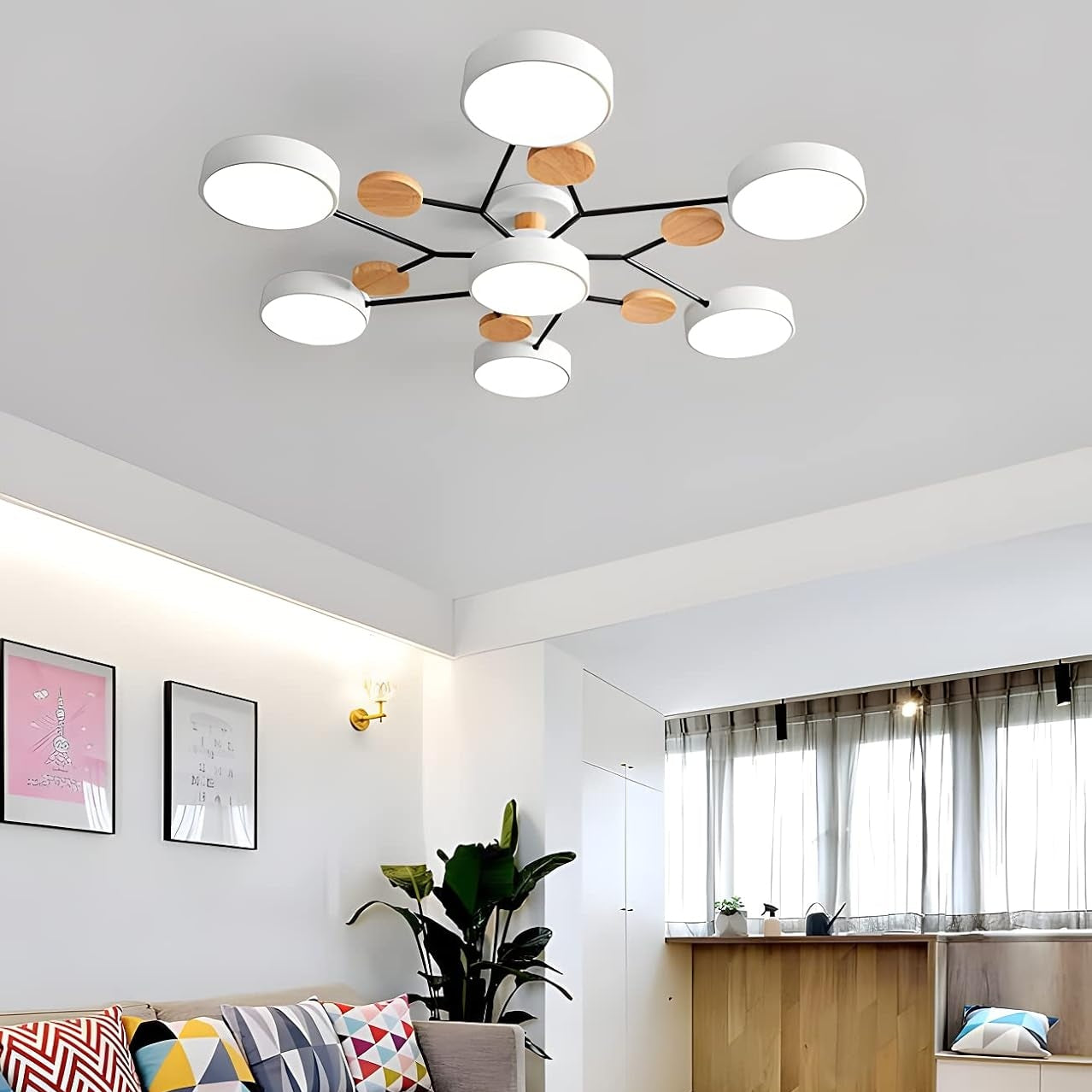Contemporary Round Iron LED Semi-Flush Chandelier