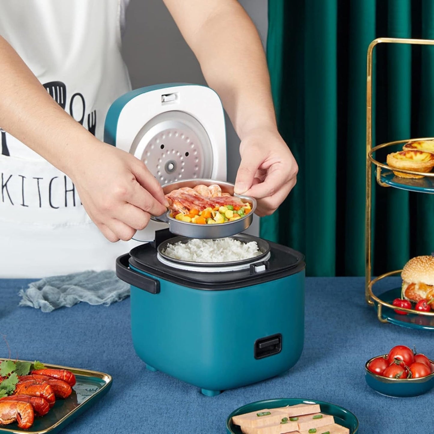 Mini Rijstkoker 1,2L – Multifunctionele Stoom- & Kookpan voor 1-2 Personen (220–240V)