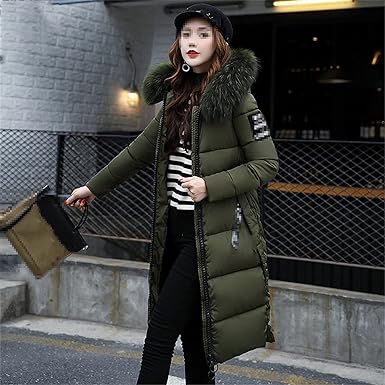 Dames Lange Pufferjas – Warme Winterjas met Imitatiebont Capuchon